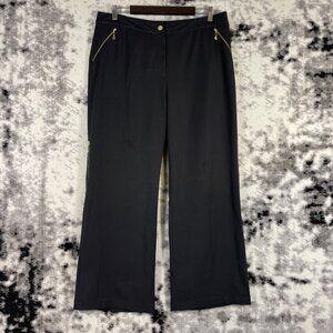 St John Sport Marie Gray Pants Womens Size 16 Black Wide Leg‎ Gold Hardware